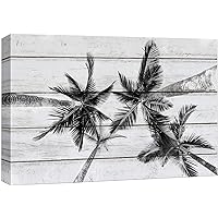 wall26 Canvas Print Wall Art Black & White Palm Tropical Palm Trees Nature Wilderness Wood Panels Modern Art Multicolor Zen Rustic Decorative Relax/Calm for Living Room, Bedroom, Office - 32