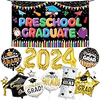 KatchOn, Large Preschool Graduation Banner - Pack of 12 | 2024 Graduation Balloons Set | Preschool Graduation Backdrop for Preschool Graduation Decorations Class of 2024 | Graduation Party Decorations