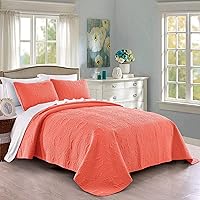 Quilt Set King/Cal King/California King Size Coral - Oversized Bedspread - Soft Microfiber Lightweight Coverlet for All Season - 3 Piece Includes 1 Quilt and 2 Shams, Geometric Pattern