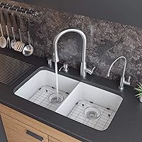 ALFI brand AB512UM-W White Double Bowl Fireclay Undermount Kitchen Sink, 32