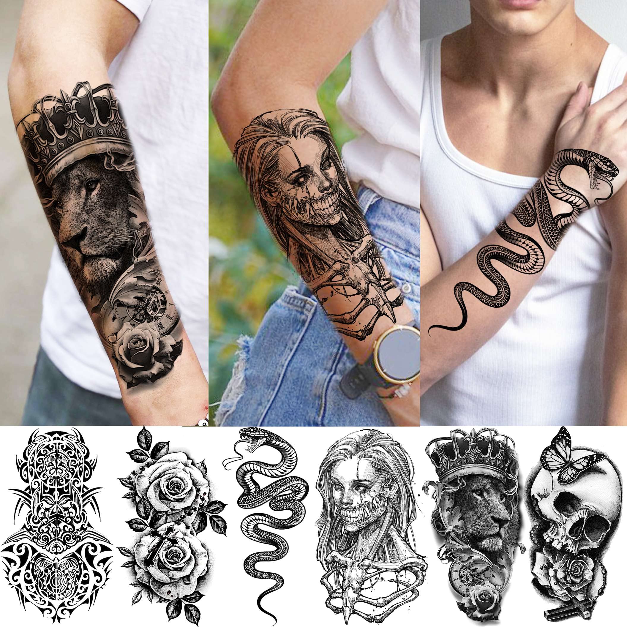 Mua Shegazzi 62 Sheets Wolf Lion Skeleton Temporary Tattoos For Men Women  Arm, 3D Realistic Tattoo Stickers For Adults Kids Neck, Black Scary Skull  Halloween Vampire Fake Tatoos Snake Flower Compass trên