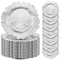 50 Pcs 13 Inch Charger Plates Bulk Plastic Plate Chargers with Floral Reef Design Round Ruffled Rim Dinner Charger Plates for Dinner Wedding Party Event Table Setting Decor (Silver)