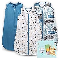 Cute Castle Baby Sleep Sack 12-18 Months - Lightweight 100% Cotton 2-Way Zipper TOG 0.5 Infant Wearable Blanket, Newborn Essentials Toddler Sleep Clothes (3 Pack Blue)