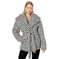 [BLANKNYC] Womens Luxury Clothing Houndstooth Puffer Wrap Coat, Comfortable & Stylish Jacket