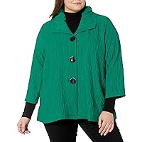 Women's Petite Three Quarters Sleeve Wide Collar Button Front Jacket
