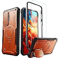 ExoGuard for Samsung Galaxy S24 Case with Screen Protector, Rubber Full-Body Cover Protective Case with Camera Cover and Kickstand Function (Orange)