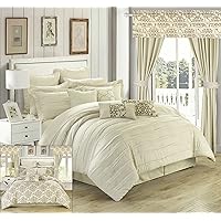 Chic Home Hailee 24 Piece Comforter Complete Bed in a Bag Sheet Set and Window Treatment, King, Beige,CS1955-AN