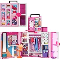 Barbie Dream Closet Playset with 35+ Doll Clothes & Accessories, Includes 5 Complete Looks, Pop-Up Second Level, Mirror & Laundry Chute