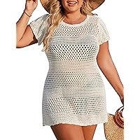 Blooming Jelly Womens Plus Size Swimsuit Coverup Crochet Swim Cover Ups Short Sleeve Beach Dress Swimwear Coverups