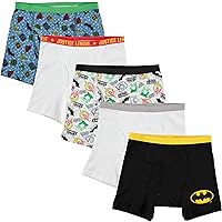 DC Comics Boys Superhero Boxer Briefs Multipacks with Batman, Flash, Superman & More, Sizes 4, 6, 8, 10, 12, 5-Pack Justice League Cotton Boxer Brief, 4