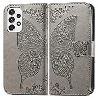 Fashion Charming Butterfly Pattern PU+TPU Phone case with Wallet Card Holder for Samsung Galaxy A12 A13 A14 A22 A32 A42 A52 4G 5G Cover Skin-Friendly Shockproof Bumper(Light Grey,A14 5G)