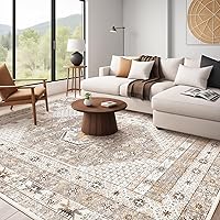 Area Rugs for Living Room 6x9: Vintage Aesthetic Boho Rug for Bedroom Dining Room Under Table - Machine Washable Large Soft Stain Resistant Rug, Indoor Home Office Print Foldable Carpet - Beige