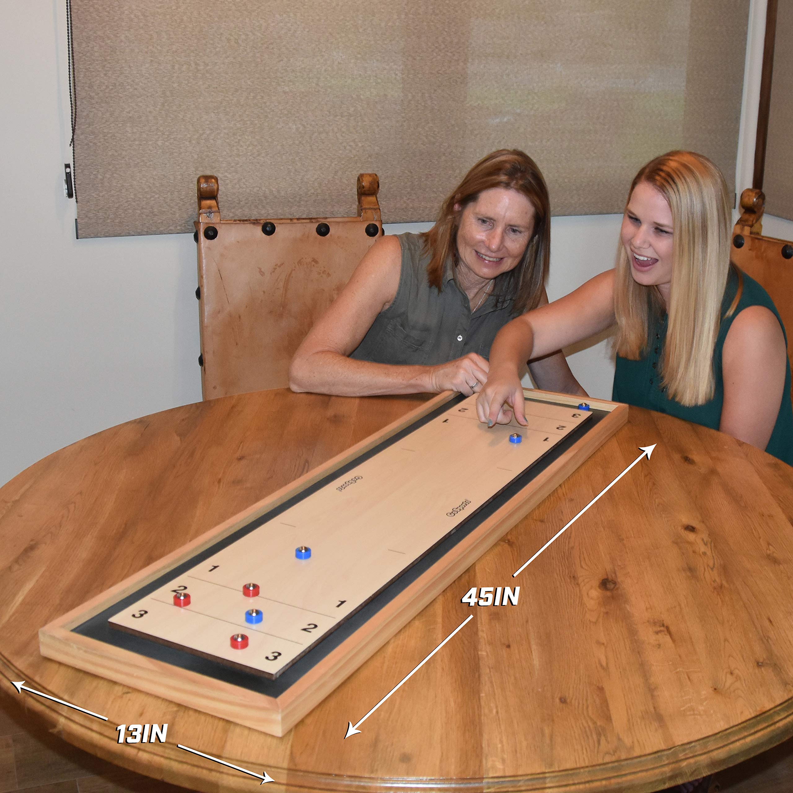 GoSports Shuffleboard and Curling 2 in 1 Board Games - Classic Tabletop or Giant Size - Choose Your Style