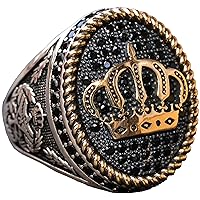 925 Sterling Silver King Crown Ring - Natural Onyx Gemstone - Men's Majestic Jewelry