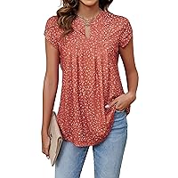 Blooming Jelly Women's Tunic Tops Summer Dressy Casual Blouses Business Outfits Plus Size Cap Sleeve Pleated Shirts