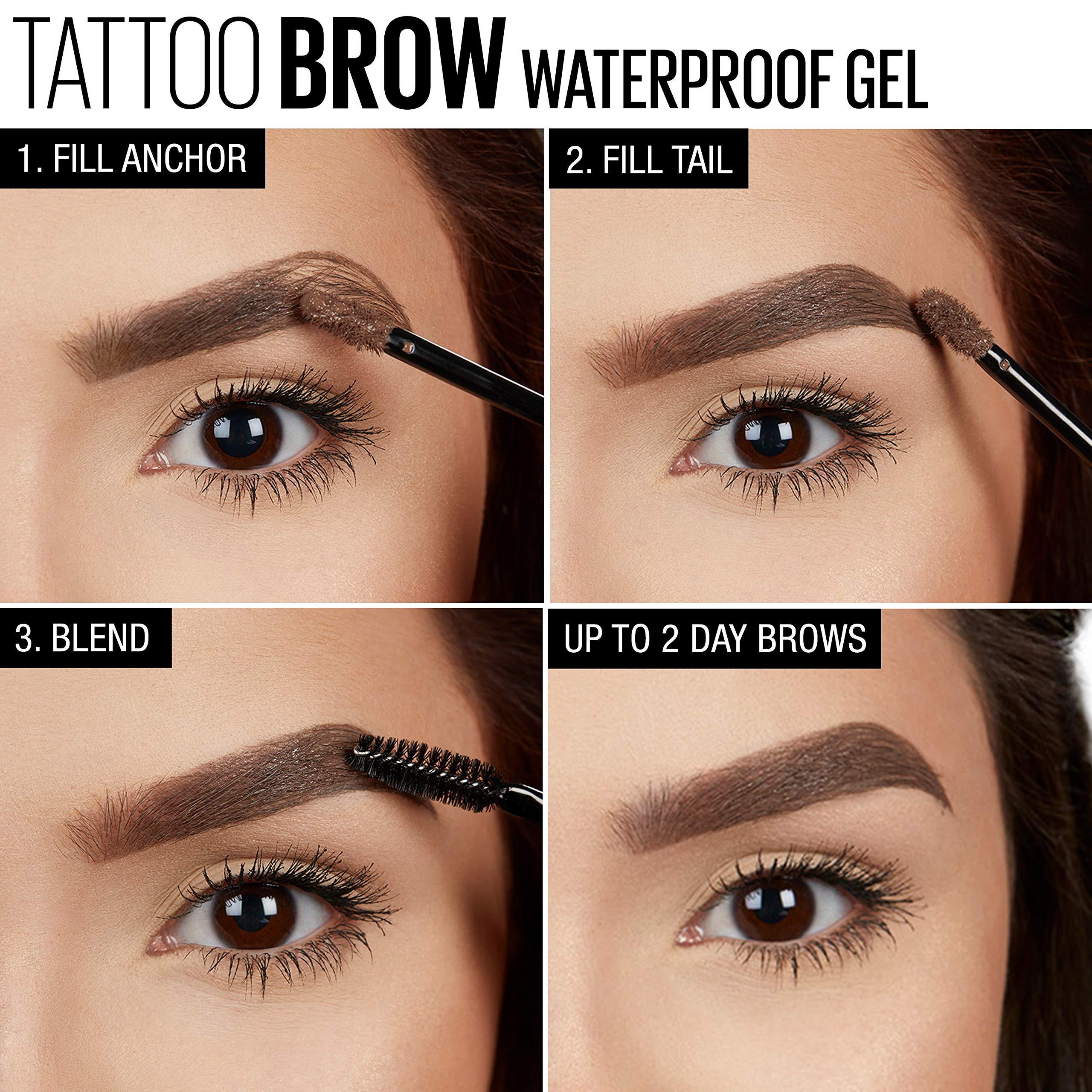 Maybelline TattooStudio Waterproof Eyebrow Gel Makeup, Deep Brown, 1 Count