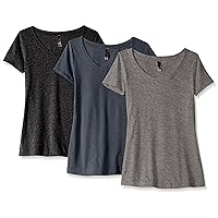Clementine Apparel 3 Pack Short Sleeve T Shirts Tag Free Scoop Neck Triblend Stretch Undershirt Tees (6730)