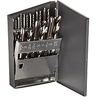 Chicago Latrobe 52581 GT18 High-Speed Steel Jobber Length Drill Bit and Spiral Point Tap Set with Metal Case, Uncoated (Bright) Finish, 18-piece, Wire Size, Letter, Inch, #6-32 to 1/2