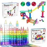 PicassoTiles 60PC Magnet Tiles + 50PC Marble Run Race Track Fun & Creative Playset Bundle: STEAM Learning & Educational Sensory Toy for Preschool & Kindergarten Kids Ages 3+, A Classroom Must Have