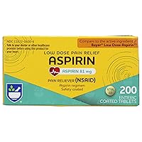 Aspirin Enteric Tablets, 81 mg Aspirin - 200 Count, Low Dose Pain Relief, Aspirin for Headache Relief, Enteric Safety Coated Tablets, Aspirin Regimen, Migraine Medicine, Pain Relief