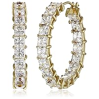 Amazon Essentials Yellow Gold Plated Sterling Silver Hoop Earrings set with Princess Cut Infinite Elements Cubic Zirconia (10 cttw), 1