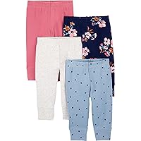 Baby Girls' 4-Pack Pant, Ivory/Light Blue Dots/Navy Floral/Pink, 12 Months
