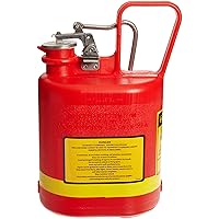 Justrite 14160 Type I Polyethylene Safety Can with Stainless Steel Fittings, 1 Gallon Capacity, Red