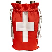 3dRose Flag of Switzerland-Swiss red and white cross-Europe-European country-world travel souvenir-Wine Bag, 13.5 by 8.5-inch , Beige