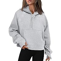Women's 2023 Sweatshirts Half Zip Cropped Pullover Fleece Quarter Zipper Hoodies Fall Outfits Clothes Thumb Hole