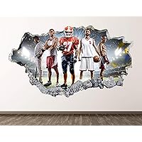 Sports Players Wall Decal Art Decor 3D Smashed Collage of Proud Multisport Players at The Stadium Sticker Poster Kids Room Mural Custom Gift BL2061 (22