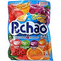 UHA mikakuto Puchao Soft Chewy Candy with Gummy Bits, 4 Fruit Soda Flavors with Apple, Watermelon, Grape, and Orange, 3.53 Oz