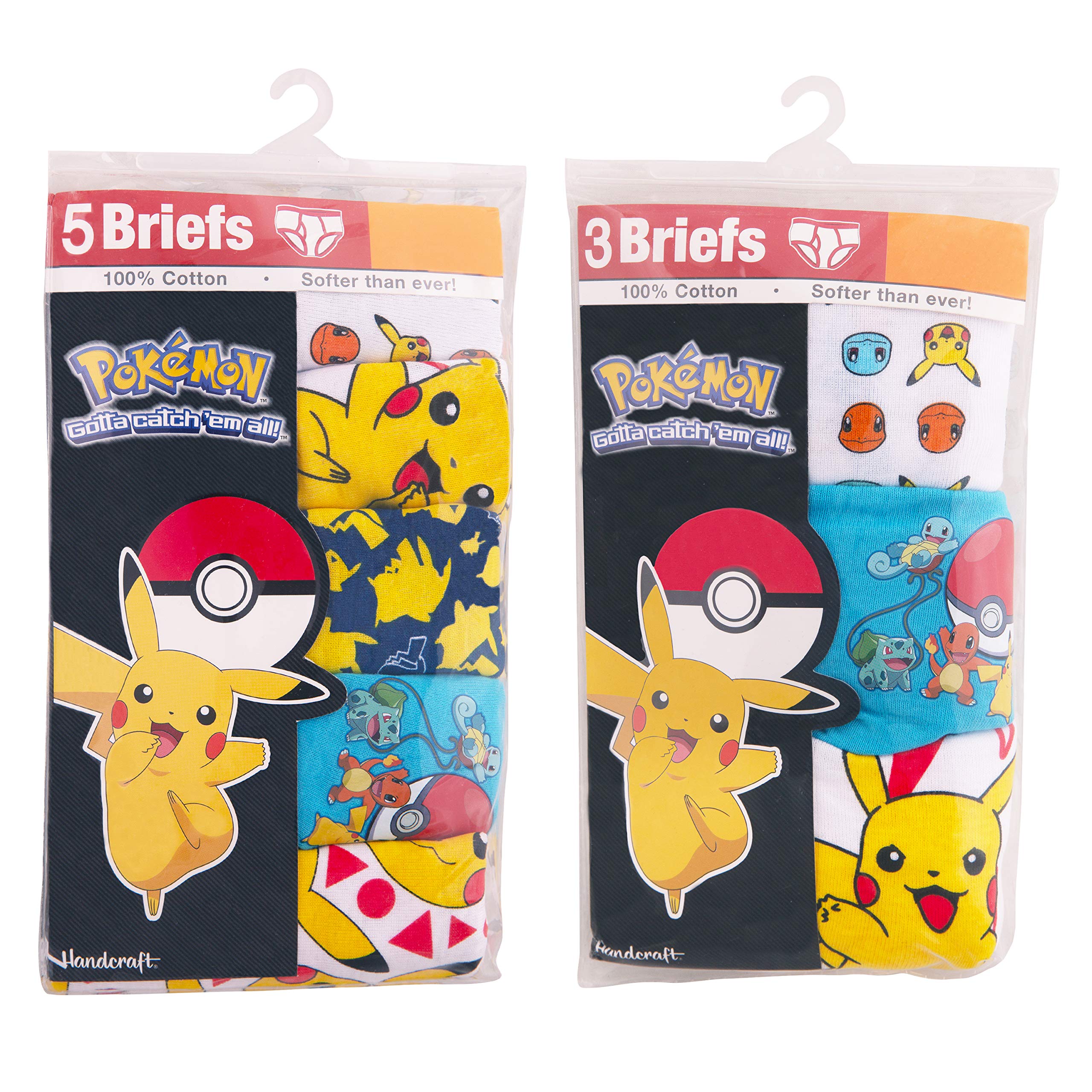 Pokemon Boys' 100% Combed Cotton Underwear with Pikachu, Evee, Squirtle, Jigglypuff and More in Sizes 4, 6 and 8