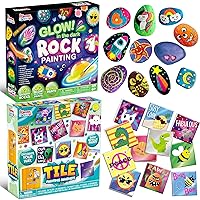 JOYIN 12 Rock Painting Kit & 24 Magnetic Mini Tiles Art Kit, Arts and Crafts for Kids Ages 6-8+, Art Supplies with Various Paints, Craft Paint Kits, Kids Toy Gifts for Boys and Girls Ages 4+
