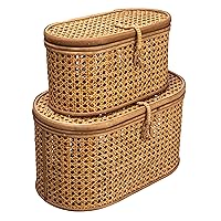 Creative Co-Op Modern Decorative Oval Woven Rattan, Set of 2 Sizes, Natural Finish Storage Box