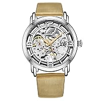 Stuhrling Original Watches for Women Automatic Watch - Skeleton Watch Self Winding Womens Dress Watch Leather Watch Strap Mechanical Wrist Watch for Woman Ladies Watch Collection (Beige)