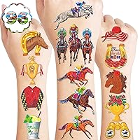 100PCS Kentucky Derby Horse Racing Tattoos Temporary Theme Birthday Party Decorations Favors Supplies Decor Equestrian Run For The Rose Tattoo Sticker Gifts For Kids Boys Girls School Prizes Carnival