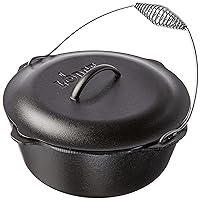 Lodge 7 Quart Pre-Seasoned Cast Iron Dutch Oven with Lid - Wire Bail Handle for Easy Transfer from Cooking Surface to Table - Use in the Oven, on the Stove, on the Grill or over the Campfire - Black