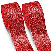 2 Rolls Glitter Ribbon 10 Yards Shiny Wrapping Cut Edge Ribbon for Gift Wrapping DIY Crafts Home Wedding Decoration(Red, 1-1/2 Inch Wide)