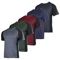 Real Essentials 5 Pack: Men’s Short Sleeve Dry Fit Active Crew Neck T Shirt - Athletic Running Gym Workout Tee Tops