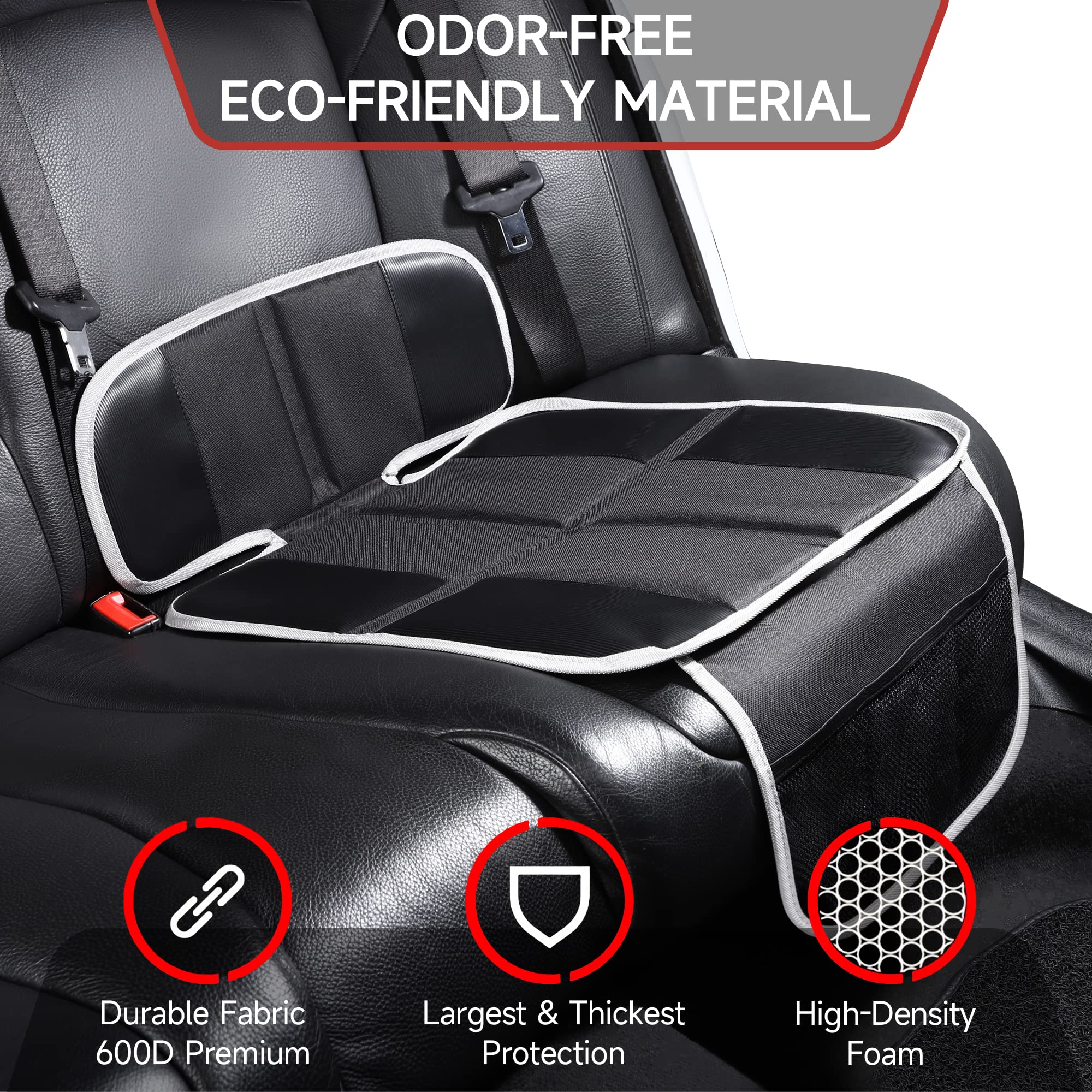 Car Seat Protector for Child Car Seat, Non-Slip Waterproof Car Seat Protector for Leather Seats with Thick Padding and Mesh Storage Pockets, Baby Seat Protectors Under Carseat