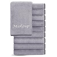 10 Pack Makeup Remover Wash Cloths - Soft Microfiber Fingertip Facial Cleansing Cloths for Hand and Make Up, 12 x 12 in, Grey