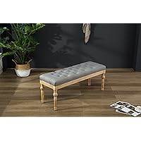 Roundhill Furniture Habit Solid Wood Button Tufted Dining Bench, Grey