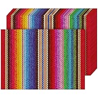 100 Pcs Mexican Paper Placemats Disposable Placement Mats Bulk Colorful Striped Placemats Mexico Fiesta Dinner Table Setting Bridal Shower Wedding Party Decoration, 10 x 14 Inch