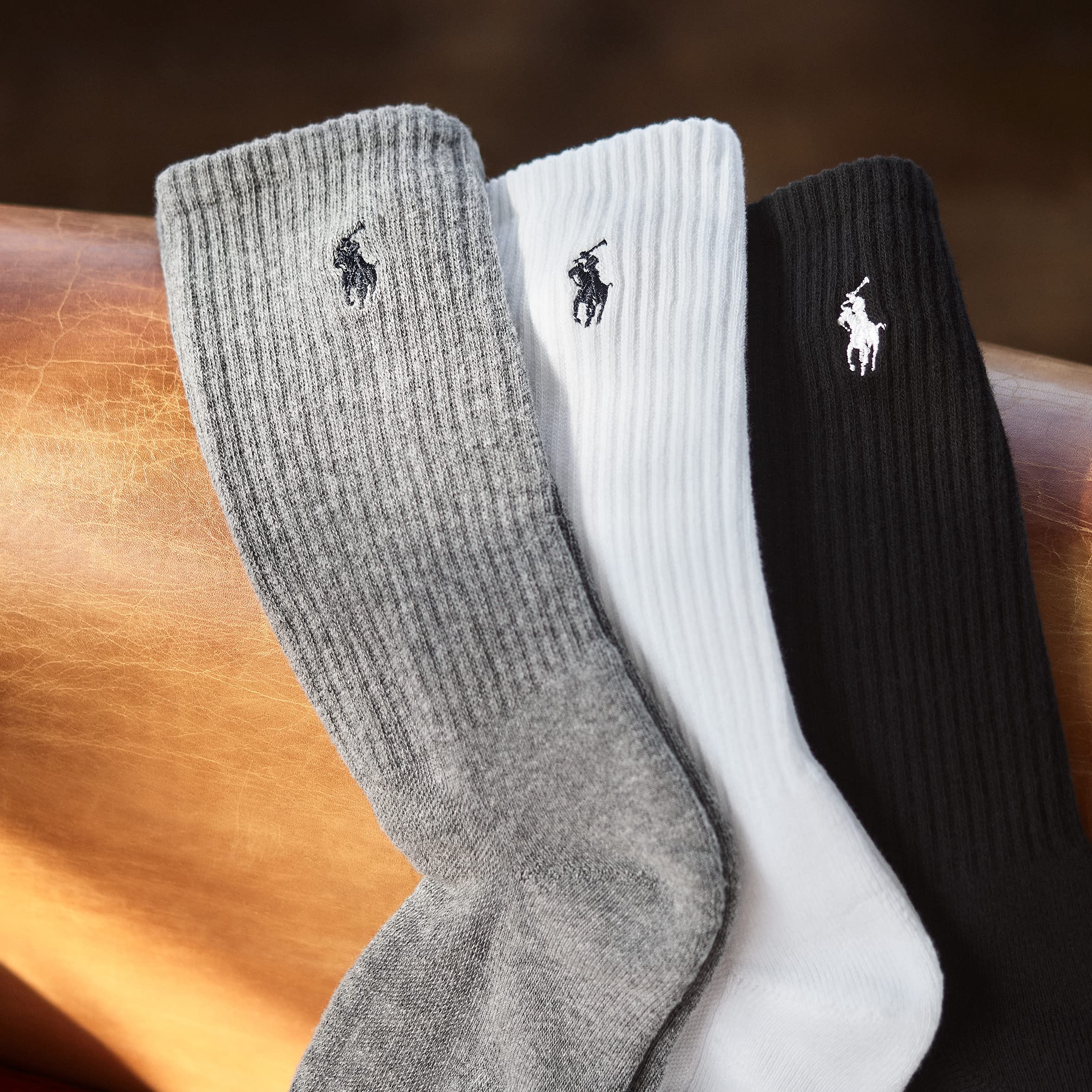 POLO RALPH LAUREN Men's Classic Sport Solid Socks 6 Pair Pack - Cushioned Cotton Comfort, Gray Heather Assorted, 6-12.5
