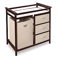Badger Basket Modern Baby Changing Table with Laundry Hamper, 3 Storage Drawers, and Pad - Cherry
