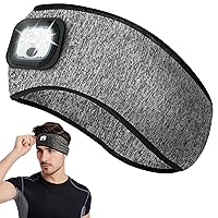 BELONGSCI LED Sports Headband with Light USB Rechargeable Flashlight Headlamp Gifts for Men Women Perfect for Hiking, Running, Repairing, Fishing, Cycling, Sleeping, Workout, Jogging,Yoga