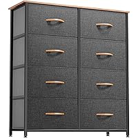 DWVO Dresser for Bedroom, Fabric Dresser with 8 Drawers, Tall Dresser, Double Dresser, Chest of Drawers for Closet, Living Room, Sturdy Steel Frame, Wooden Top, Easy Pull Handle, Charcoal Grey