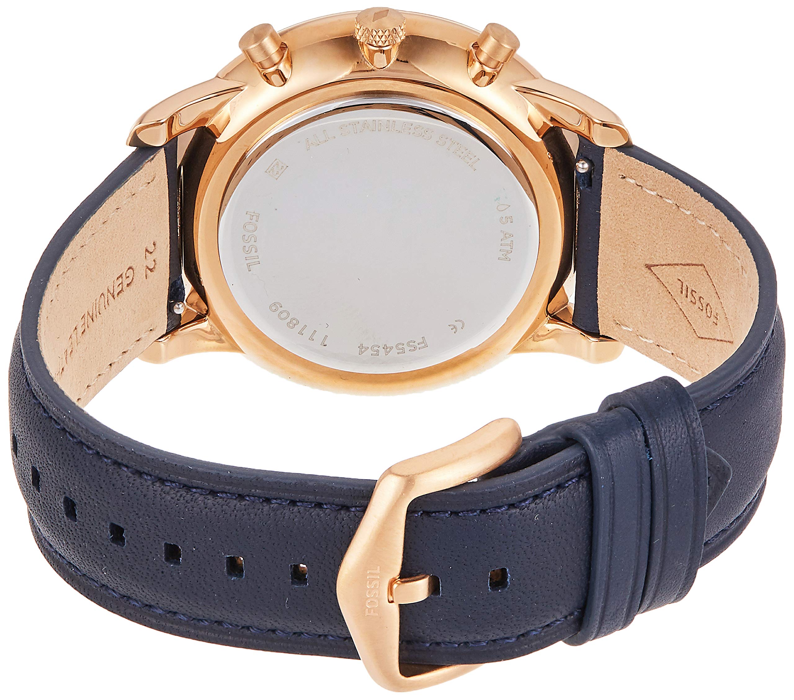 Fossil Men's Neutra Chrono Quartz Leather Chronograph Watch, Color: Rose Gold, Navy (Model: FS5454)
