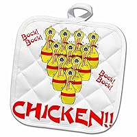 3D Rose Bock Chicken Funny Scared Bowling Pins Sports Design Pot Holder, 8 x 8
