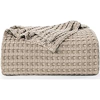 Utopia Bedding Cotton Waffle Blanket 300 GSM (Khaki - 90x108 Inches) Soft Lightweight Breathable Bed Blanket King Size Layering Any Bed for All Season